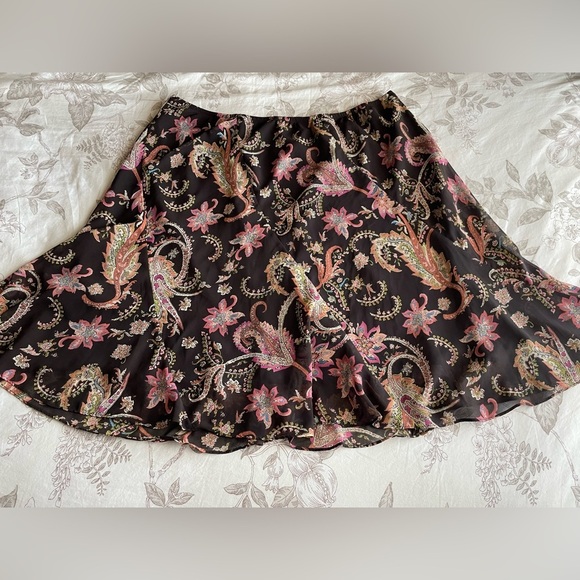 Vintage Brown Paisley Floral Ruffle Mini Skirt 20W Plus Fairy Feminine Y2K Retro - Picture 1 of 7